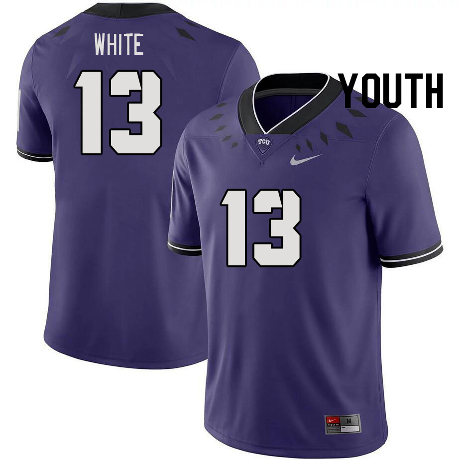 Youth #13 Mason White TCU Horned Frogs 2023 College Footbal Jerseys Stitched-Purple - Click Image to Close